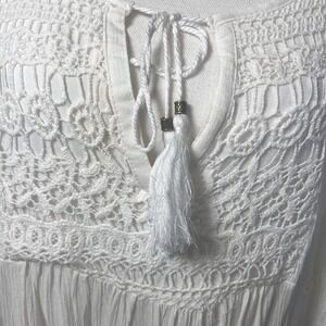 Western Pheasant Bell Sleeve Ivory Blouse BabyDoll Rodeo Crochet Sexy Flirty Lg